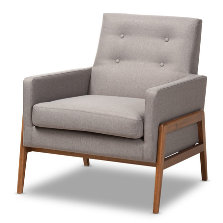 BAXTON STUDIO Perris Grey Upholstered Walnut Wood Lounge Chair 150-8741